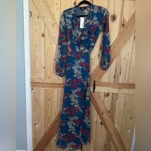 NWT- Blue floral long sleeve dress